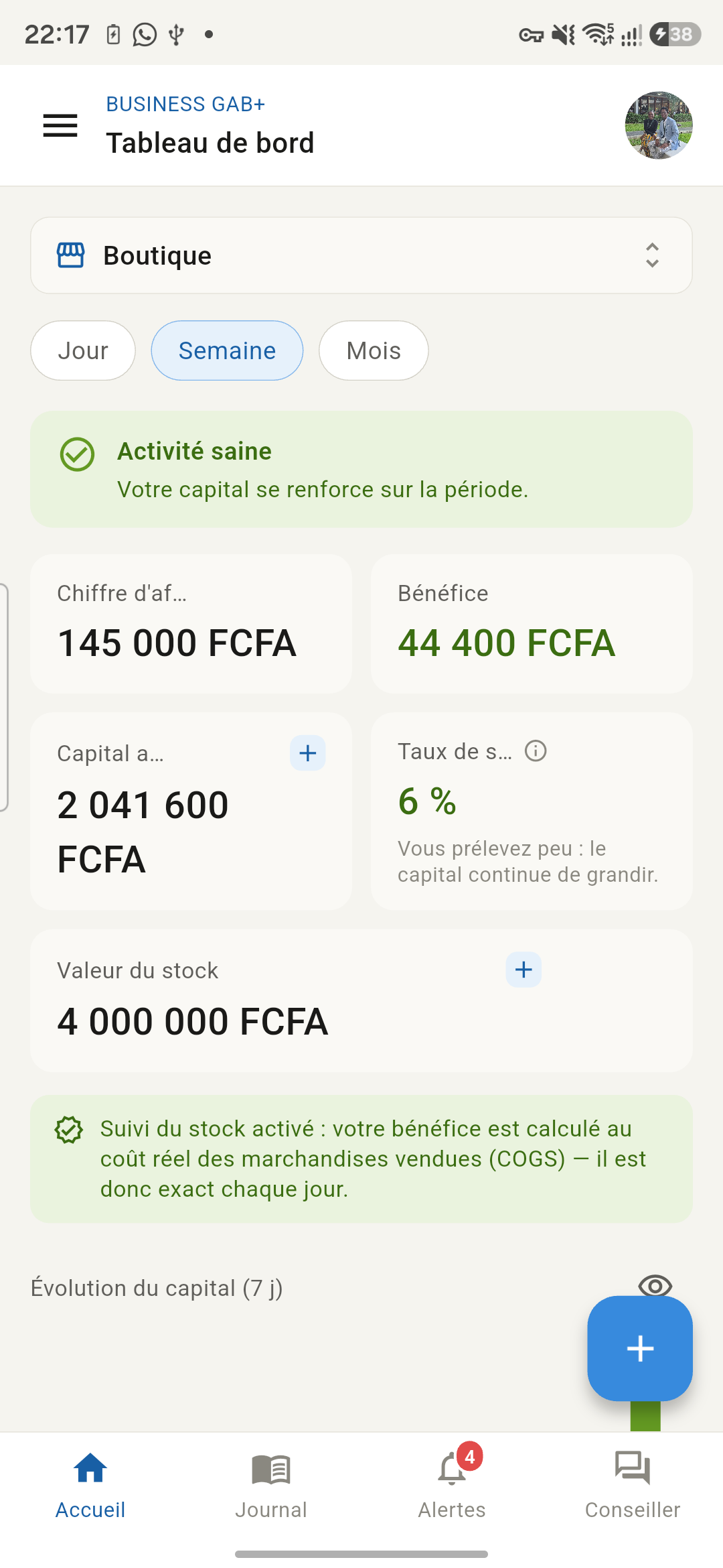 Tableau de bord de BUSINESS GAB+