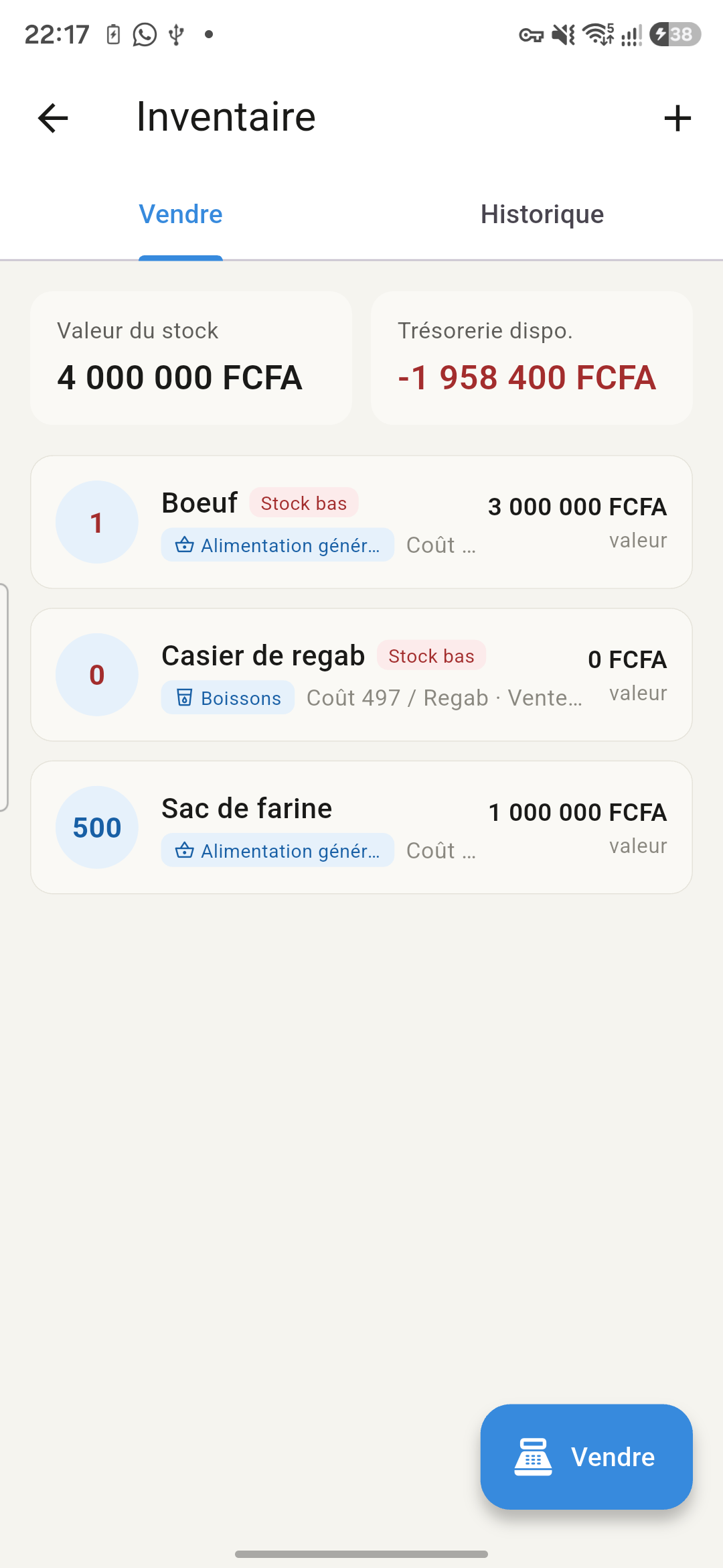 Inventaire et ventes